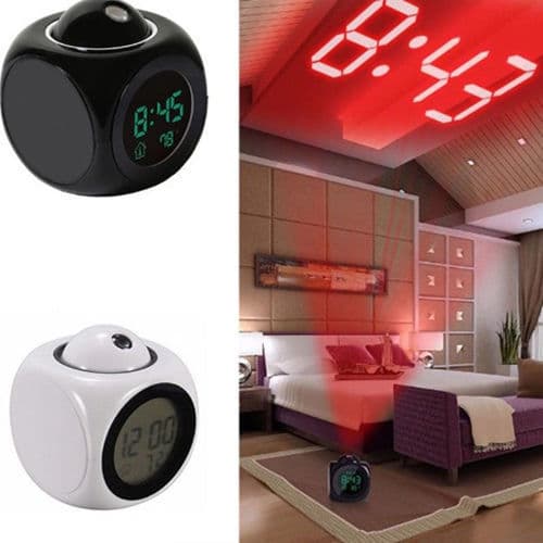 [BQ]LED Projektionsväckarklocka med Rösttidsrapport, Multifunktionell Digital Klocka med Stor Display för Sovrum - Vit White