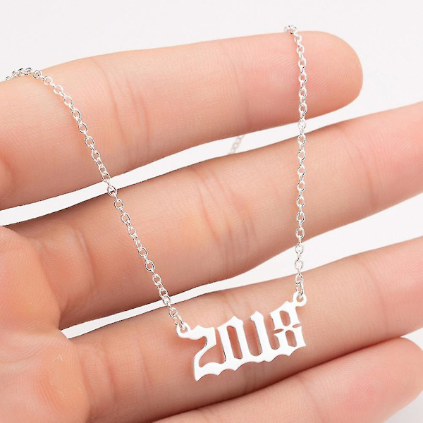 1980-2019 Birth Year Number Charm Pendant Stainless Steel Chain Necklace Jewelry Golden 2001