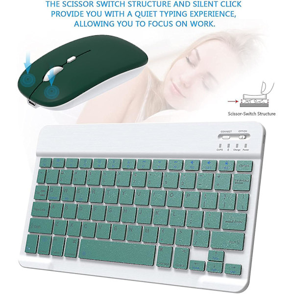 Protable trådlöst Bluetooth tangentbord och mus Combo Uppladdningsbar sladdlös 10 tum Dark green