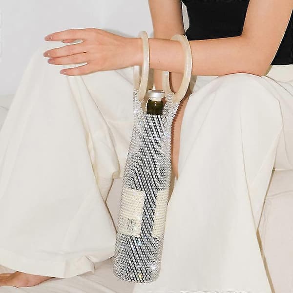 【BQ】Glitter Diamant Rhinestone Vinflaske Elastisk Nett Robust Håndtak Bryllupsgaver White