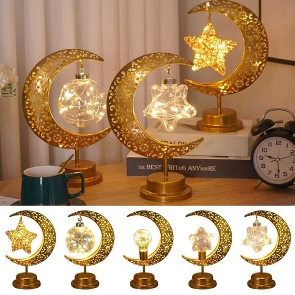 Bordlampe - E - Måne og stjerne - Gul - 1 pære - Indendørs
