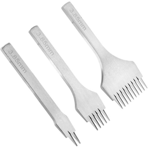 3 kpl Nahkainen askartelurei'itys, valkoinen teräksinen set Leathercraft sarjat, 2/5/10 hammasta 3.85mm