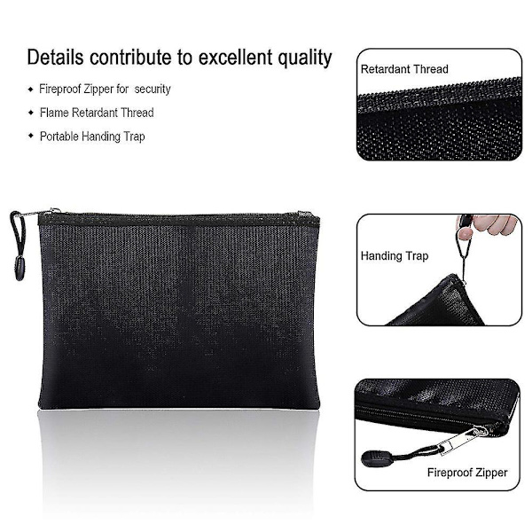 Large Fireproof Document Bag With Pockets Zippers, 13.7x 9.4 Water Resistant Fireproof Pouch, Fireproof Safe Storage Money Bag For A4 Document Holder