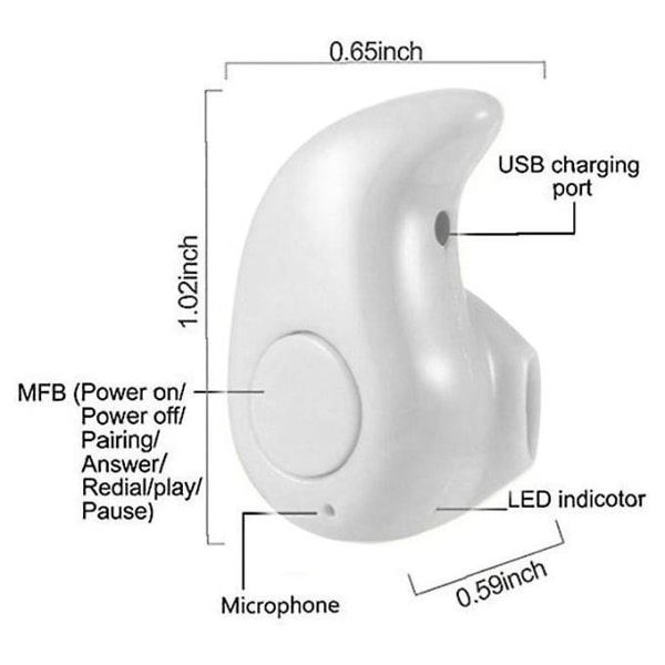 Bluetooth Headset, In-ear Bluetooth Headset Ørestykke Usynlig hodetelefon Trådløs øretelefon Øreplugg-hvit