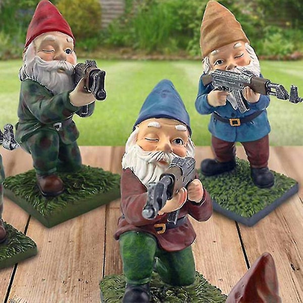 Funny Army Garden Gnome Statue Resin Desktop Lawn Ornament Figur Skulptur Indendørs C