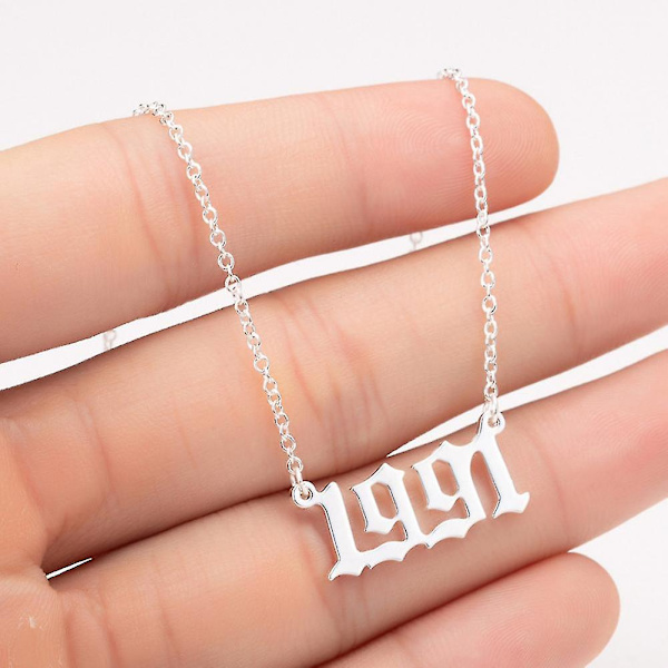1980-2019 Birth Year Number Charm Pendant Stainless Steel Chain Necklace Jewelry Silver 1991