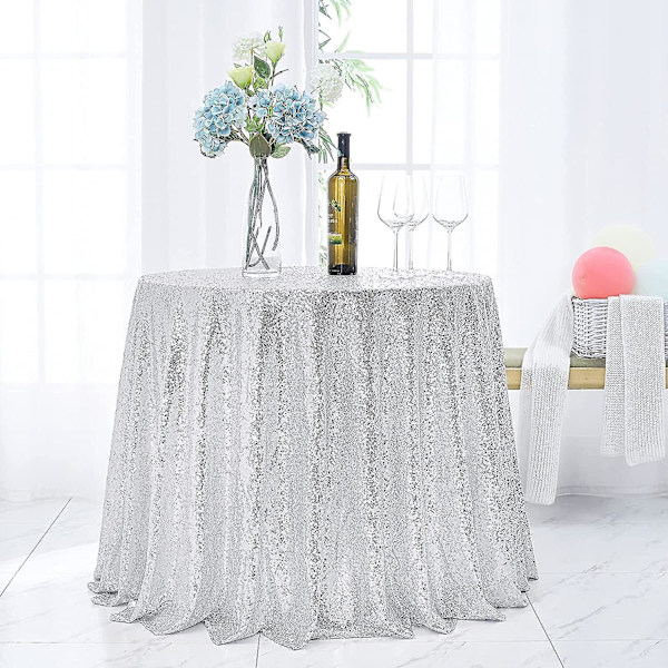 Rund pailletter dug, glitter dug til brude dekorationer Sliver 180cm