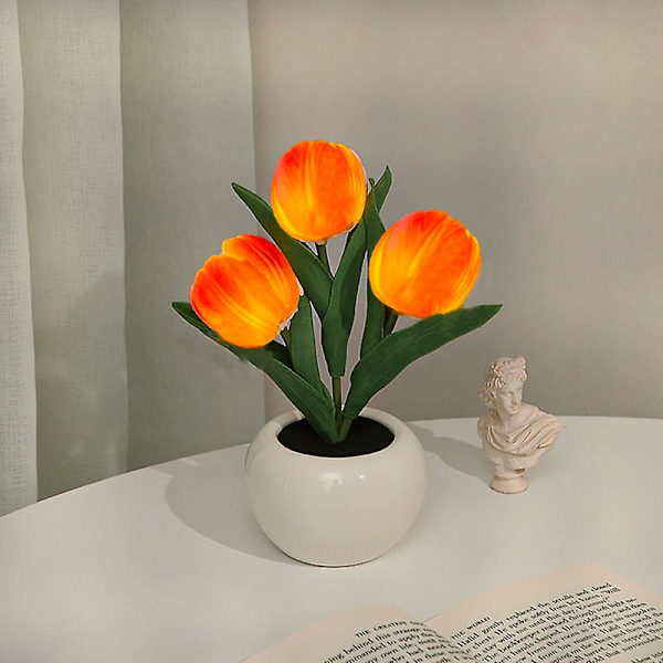 Led Tulip Night Light Simulation Flower Pöytävalaisin Kodinsisustus Tunnelmalamppu Romanttinen ruukkulahja toimistoon/huoneeseen/baariin/kahvilaan Battery 3 Head Orange Tulip