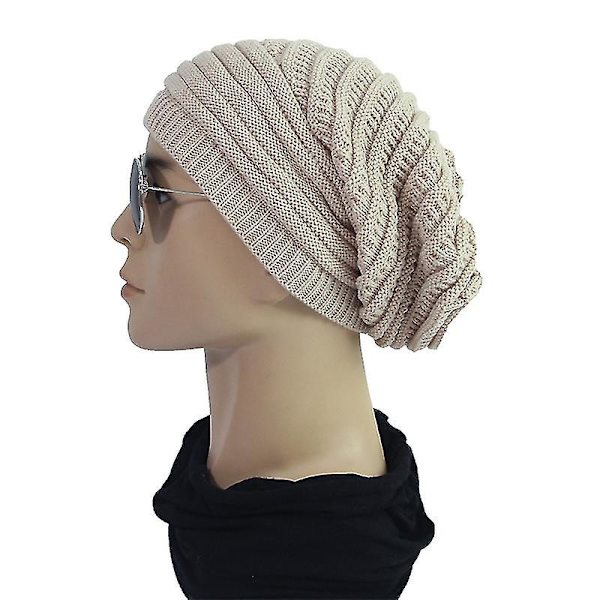 Män Kvinnor Slouchy Baggy Beanie Oversized Hat Skull Ski Cap Beige