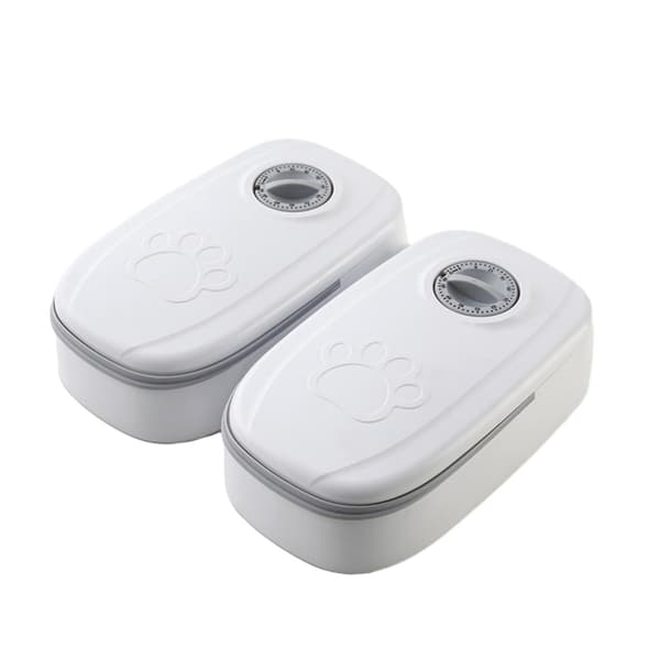 【BQ】Smart tidsindstillet kæledyrsfoderautomat til katte og hunde, stor automatisk hundefoderdispenser til katte og små til mellemstore hunde Grey Double