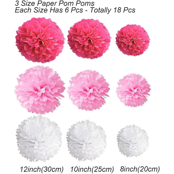 Paket med 18, blå pom poms blommor, dekorationspapir kit for fest pink