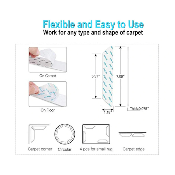 Rug Gripper Anti-Slip Mat, 24 Stk Dobbeltsidet Anti-Curling Tæppe Gripper-Hvid