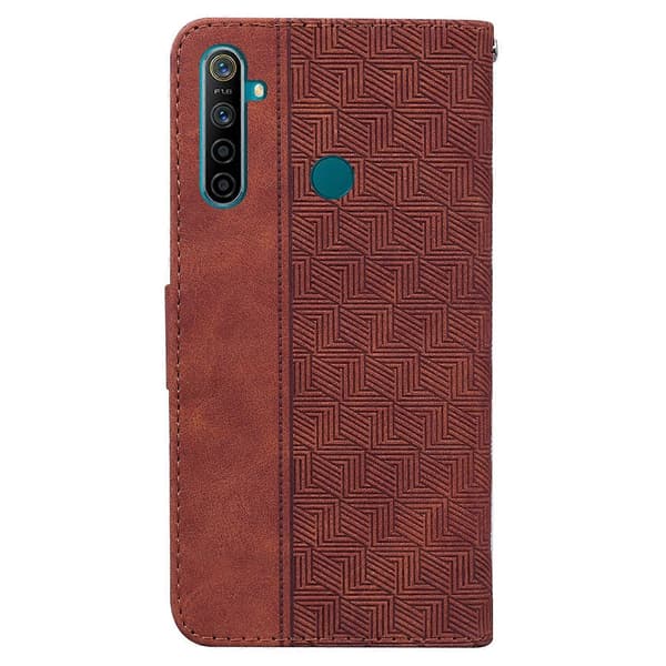 Geometrisk preget skinnveske til OPPO Realme 5 / 5s / 6i Brown