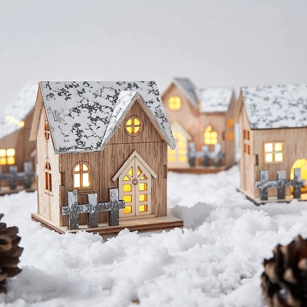 Christmas LED Light Wooden House Luminous Cabin Decoration for Home Christmas Tree (Style 1)