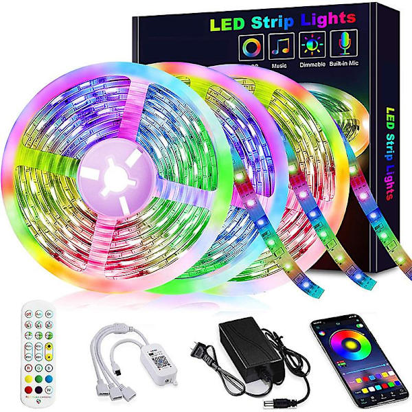 Led Strip Light 15m Farveskiftende Music Sync Led Light Strip med Bluetooth-app og fjernbetjening(eu)