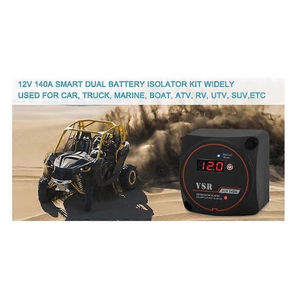 Smart dobbeltbatteri Smart Isolator 12V 140A Digitalt spændingsfølsomt relæ VSR Split Charge til autocamper black