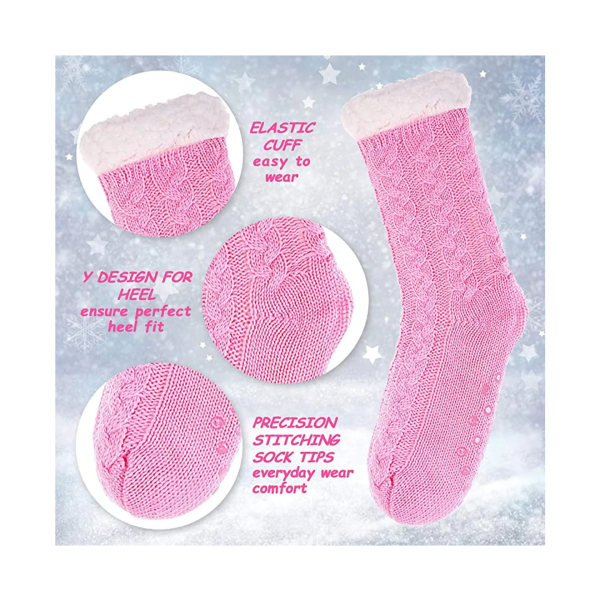 (Rosa)-Dam Fuzzy Slipper Sockor Vinter Mjuk Tjock Varm