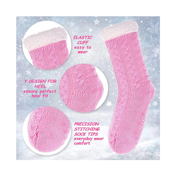 (Rosa) - LANLEO Dam Fuzzy Slipper Strumpor Vinter Mjuk Tjock Varm Fleece Foder