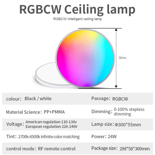 Smart WIFI LED Rundt Taklys RGBCW Dimbar TUYA Home Ambient Light