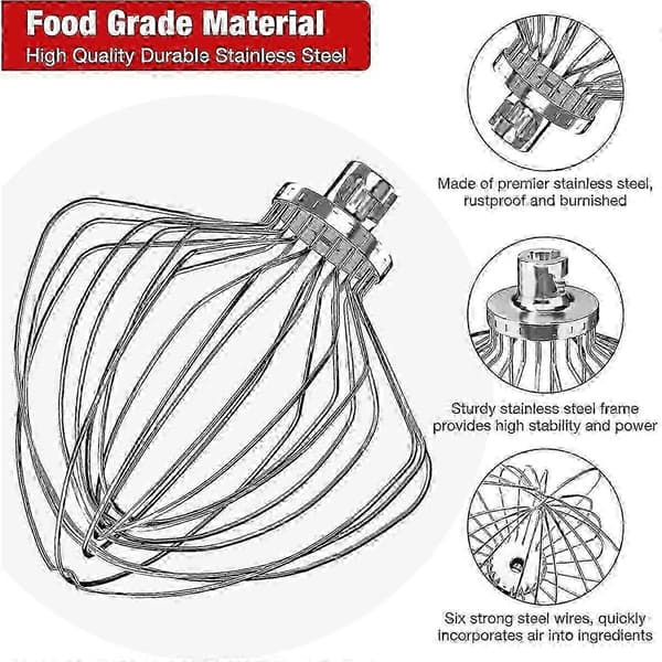 KitchenAid 7QT Skålløfterblander Rustfrit Stål 11-tråds Piskeris Tilbehør Erstatning for KN211WWEdition731