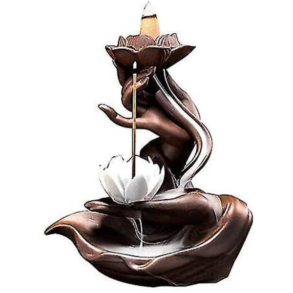 Keramisk Backflow Røgelse Brænder Kaskade Røgelse Brænder Tilbageløb Røgelse Brænder Buddha / Lotus Røgelse Holder Til Spa, Yoga, Meditation