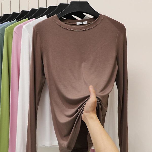 Basic T-shirt O-halsad Långärmad Kvinnor Höst Bottoming Tee Tops All Match Tee Shirt Plus Size Undershirt L grå1 L gray1