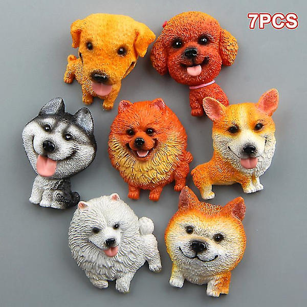 3D magneettinen jääkaapin koristelu 7 kpl Vivid Big Head Animal Sarjakuva Decor Pvc Söpö Husky Corgi Samojedi