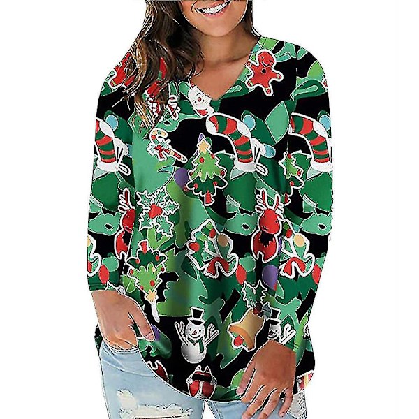 Hhcx-women Christmas Novelty Print T-shirt Jumper Xmas Blouse Tee Shirt Top Xmas Sock Snowman 4XL