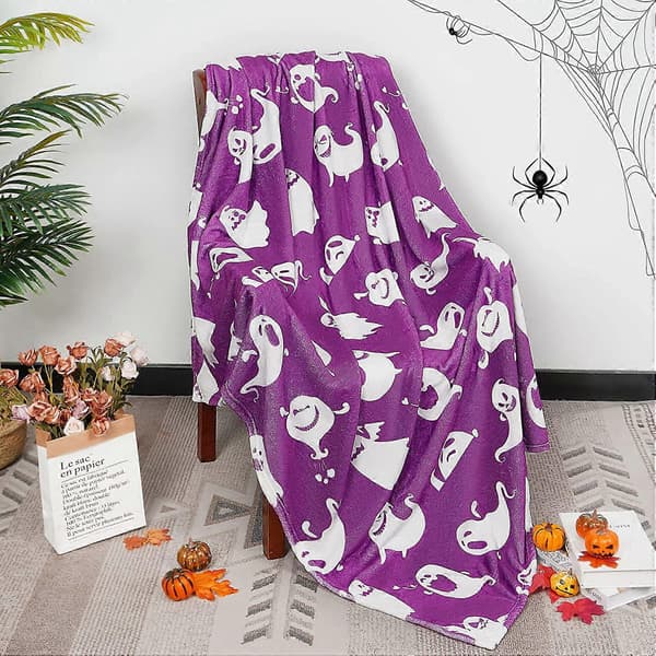 Halloween tæppe til voksne børn sofatæppe varmt blødt flannelmønstret sjal tæppe white 100X150CM