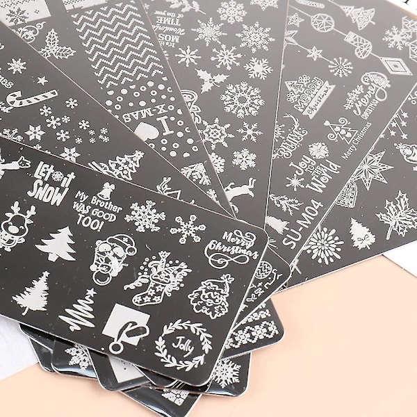 Christmas Nail Stamp Nail Art leimaussarja, 6 kpl kynsien leimauslevy Snowflake Santa