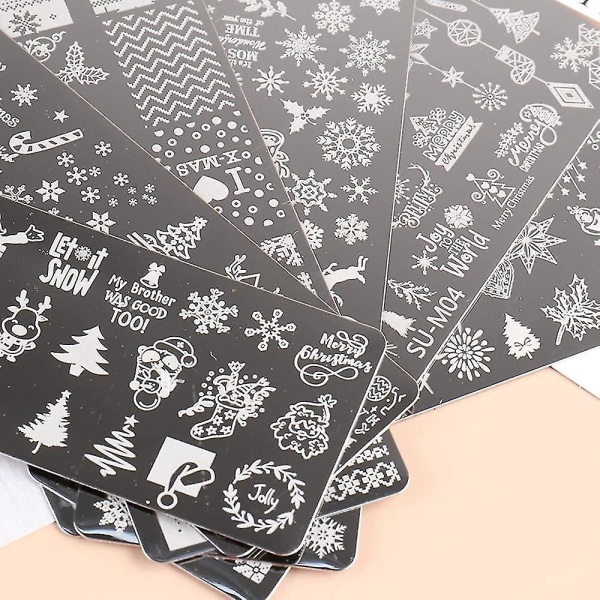 Christmas Nail Stamp Nail Art Stamping Kit, 6stk Nail Stamping Plate Snowflake Santa
