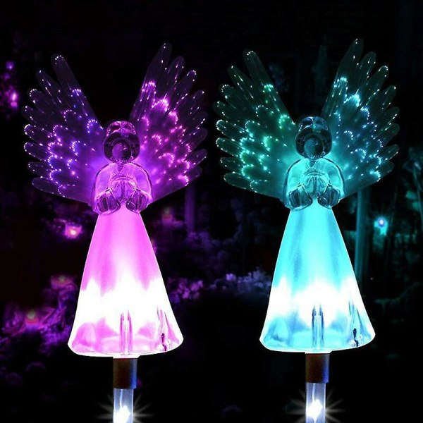 Solar Angel Light, 2-pack utomhus ängelväg Stake Lights Färgglada Light Wings Lampor Trädgårdsdekorationer Dekorativ belysning (2-pack)