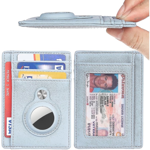 Ultrasmal enkel plånbok med främre fickor med inre AirTag sleeve blå Blue