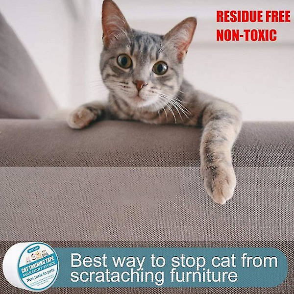 Anti Cat Scratch Tejp, 2,5 tum X 3 yards Cat Training Tejp Transparent genomskinlig dubbelsidig Cat Scratch Avskräckande Tejp
