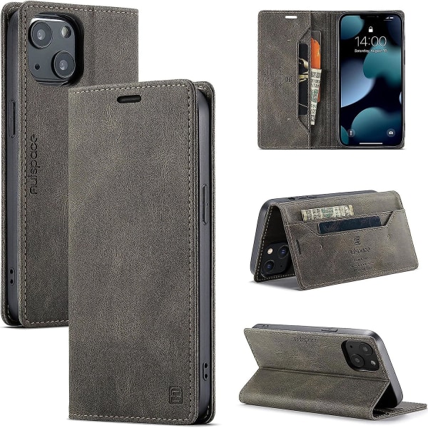 För Iphone 13 Fodral, Vintage Plånboksfodral Korthållare Kickstand Inbyggt Magnetic Flip Folio Läderfodral För Iphone 13 - Kaffebrun