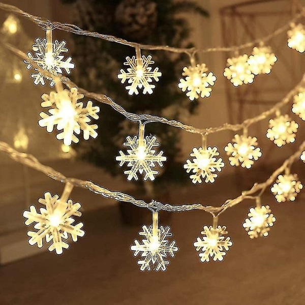 Julelys, Snowflake String Lights, Fairy Tale Lights, batteridrevet 10M Warm White