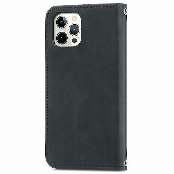 Iphone 12/12 Pro Retro Skin Feel Business Magneettinen vaakasuora case pidikkeellä ja korttipaikalla sekä lompakko & valokuvakehys (musta)