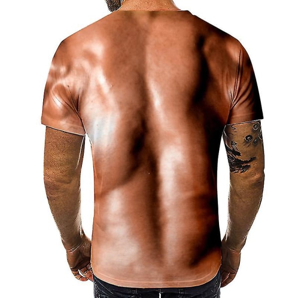 3d T-skjorte for menn Bodybuilding simulert muskelskjorte naken hud brystmuskel t-skjorte XXS