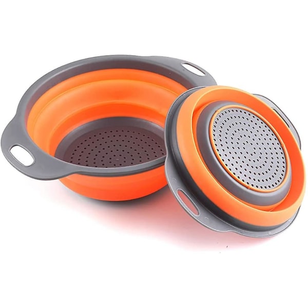 2 Foldable And Non-toxic Kitchen Colanders, Easy To Clean, 2 Sizes With Orange