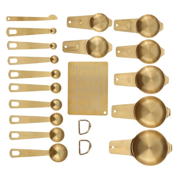 18PCS Mätkopp Rostfritt Stål Guld Kaffe Sked Kopp Set Bakningsskala Mätskopa Kopp Set