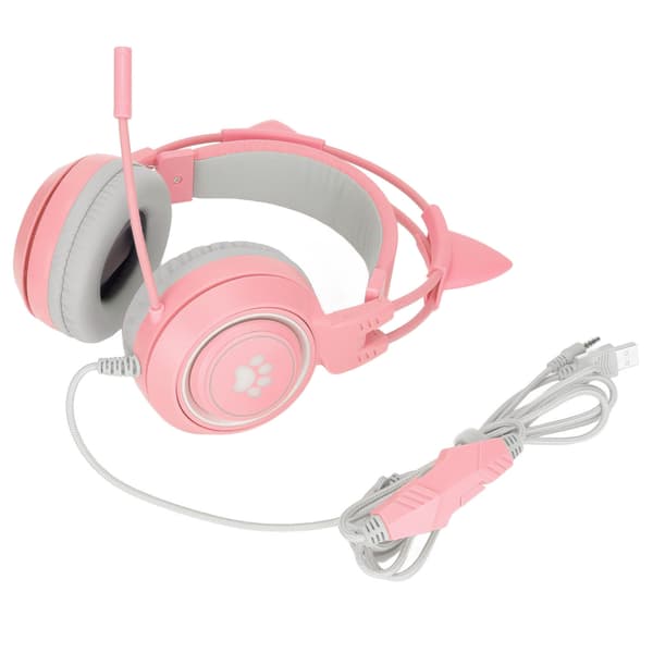 SYG25 Spelheadset med kattöron USB+3,5 mm-kontakt Spelhörlurar Stöder volymjustering Mikrofonavstängning (Rosa)