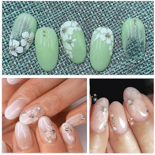 Blomster Nail Art-klistremerker Dekaler Hvit blomst Design Kirsebærblomster 4 ark Skjønnhetsdesign for gjør-det-selv Akryl 3d selvklebende negldekorasjon