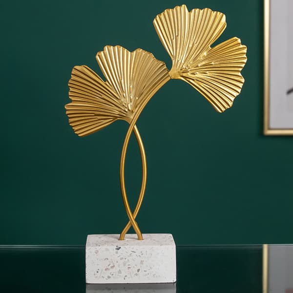 Ginkgo Blad Ornament Jernhåndverk med Solid Marmorbase Hjemmeinnredning