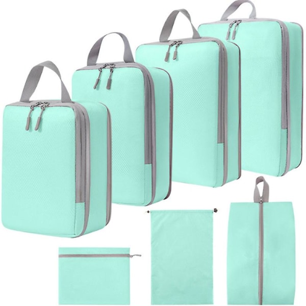 7 set kompressionspackningskuber för resor, ultralätta packningsorganisatorer för bagage resväska och ryggsäck BLUE