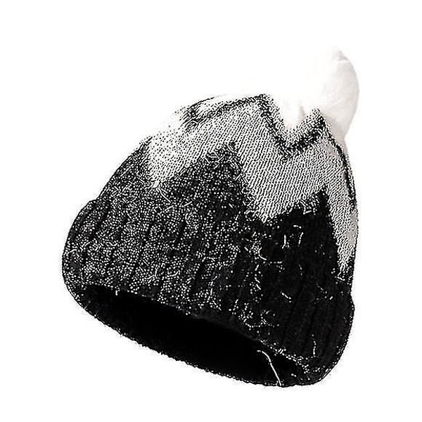 Hhcx-Womens Beanie Hats Faux Fur Pom Beanie Vinterlue black