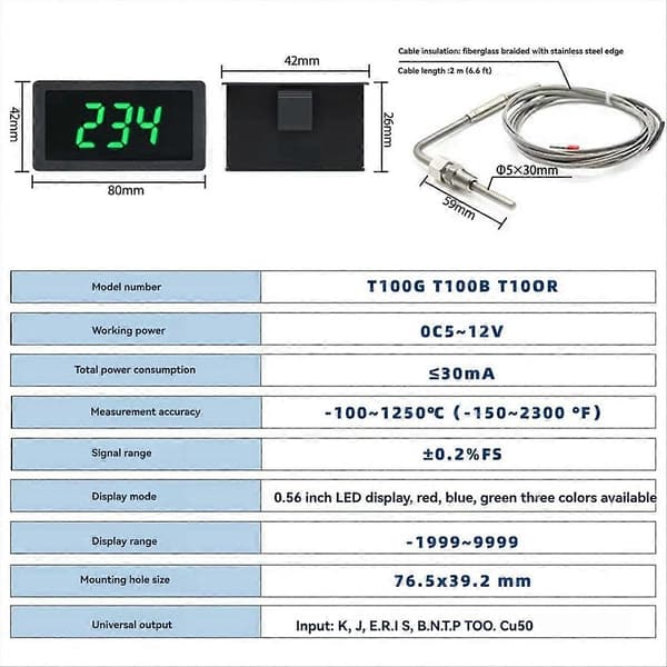【BQ】LED-måler med EGT-sensor, temperatursensor, loddepakke, justerbar funksjon, kompatibel med Pt1