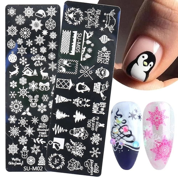 Christmas Nail Stamp Nail Art Stamping Kit, 6stk Nail Stamping Plate Snowflake Santa