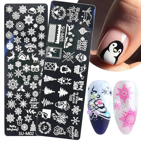 Christmas Nail Stamp Nail Art Stamping Kit, 6stk Nail Stamping Plate Snowflake Santa