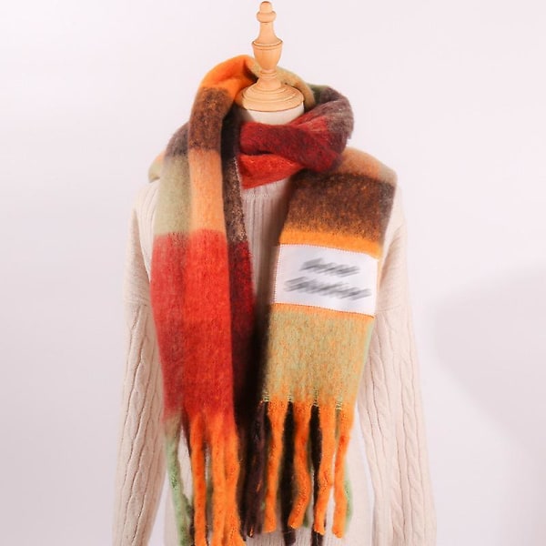 Vinter förlängd färgmatchande scarf regnbåge rutig scarf sjal Green gray 40*250cm