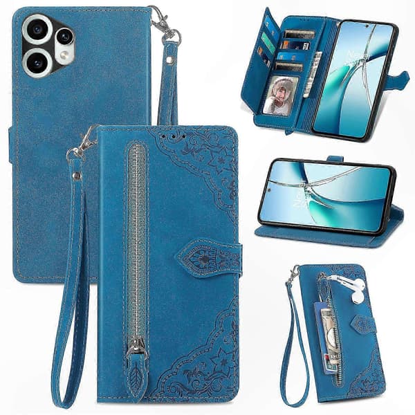 【BQ】Magnetisk kortholderpung med håndledsrem til Nothing CMF Phone 2 Pro Blue